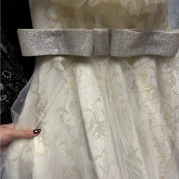 Tulleen One Shoulder Tulle Gold Ivory Solita Flower Girl Formal Dress Gown - Picture 6 of 7